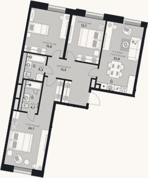 Планировка: 4+ к, 101,6 м²