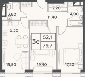 Планировка: 3-к, 79,7 м²