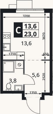 Планировка: Студия, 23 м²