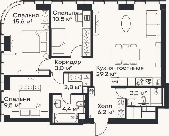 Планировка: 4+ к, 85,5 м²