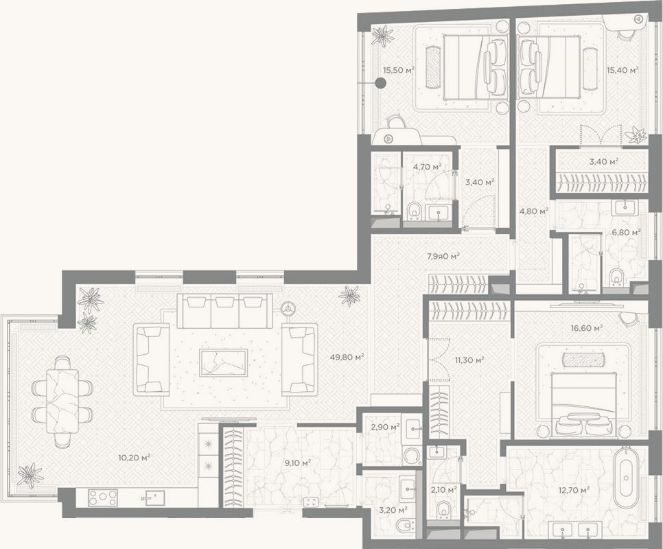 Планировка: 3-к, 179,8 м²
