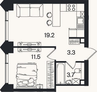 Планировка: 2-к, 37,7 м²