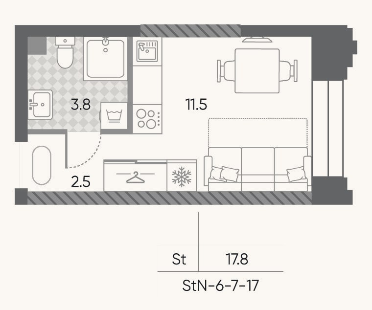 Планировка: Студия, 17,8 м²