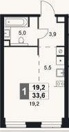Планировка: Студия, 33,6 м²