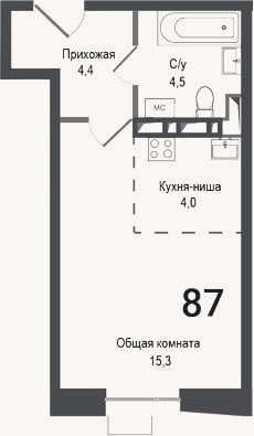 Планировка: Студия, 28,2 м²