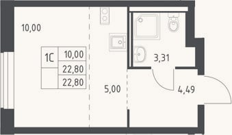 Планировка: Студия, 22,8 м²