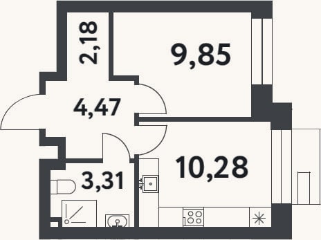 Планировка: 1-к, 30,1 м²