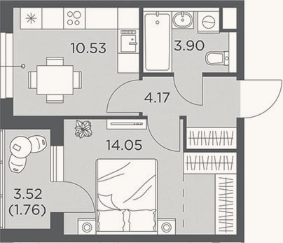 Планировка: 1-к, 32,7 м²