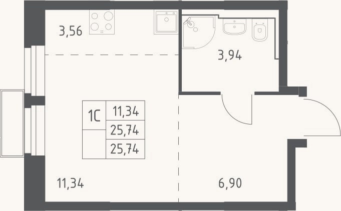 Планировка: Студия, 25,7 м²