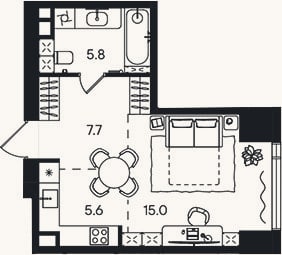 Планировка: Студия, 34,1 м²