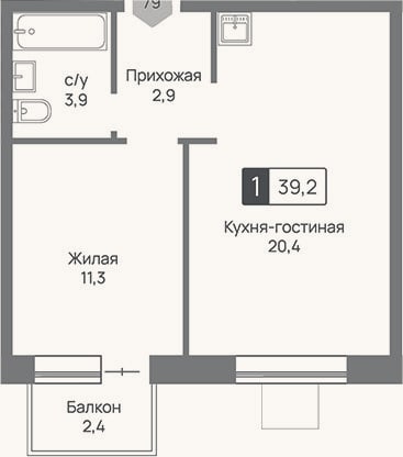 Планировка: 2-к, 38,5 м²