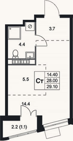 Планировка: Студия, 28 м²