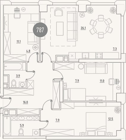 Планировка: 4+ к, 114,4 м²