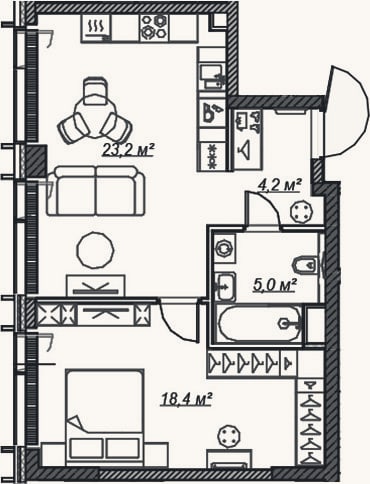 Планировка: 2-к, 50,8 м²