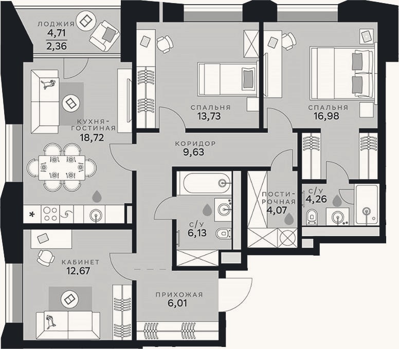 Планировка: 4+ к, 92,2 м²