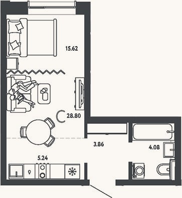 Планировка: Студия, 28,8 м²