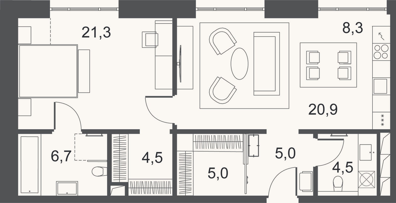 Планировка: 2-к, 76,2 м²