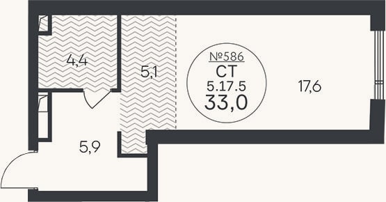 Планировка: Студия, 33 м²
