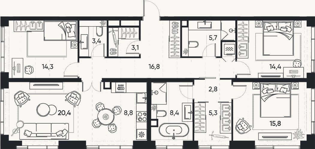 Планировка: 4+ к, 119,2 м²