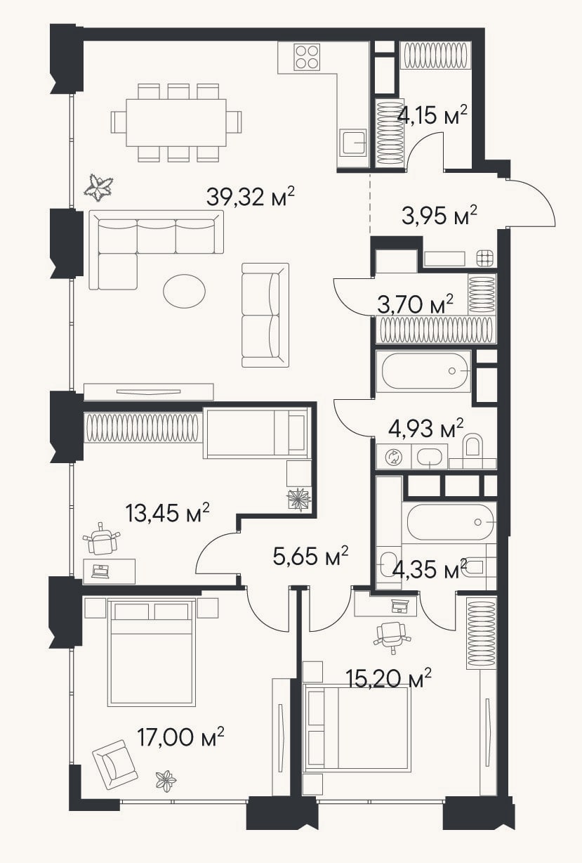 Планировка: 4+ к, 108,9 м²