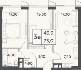 Планировка: 3-к, 73 м²