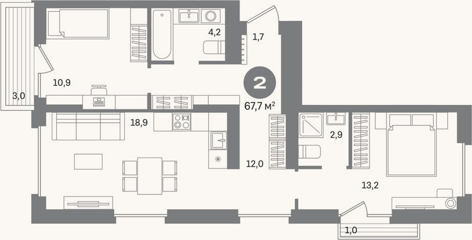 Планировка: 2-к, 63,7 м²