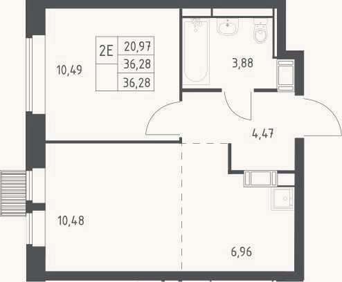 Планировка: 2-к, 36,3 м²
