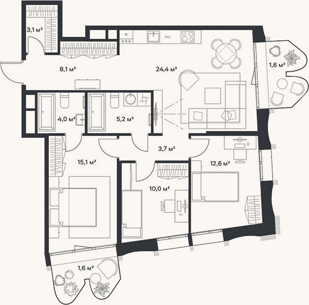 Планировка: 4+ к, 86,2 м²