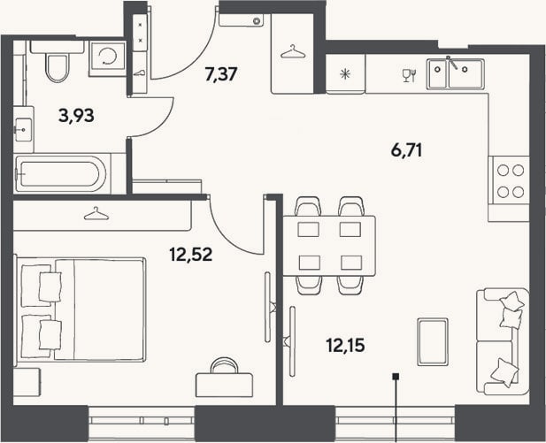 Планировка: 2-к, 42,7 м²