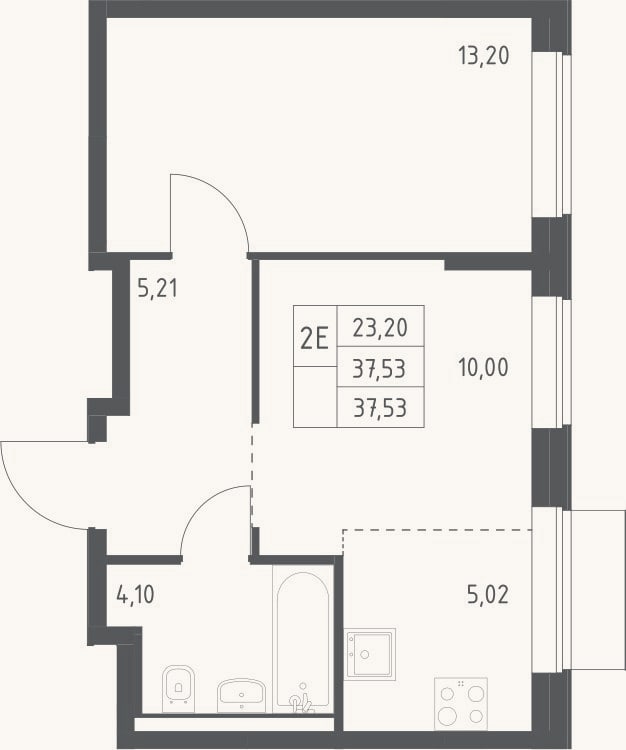 Планировка: 2-к, 37,5 м²