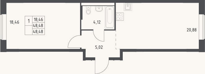 Планировка: 2-к, 48,5 м²