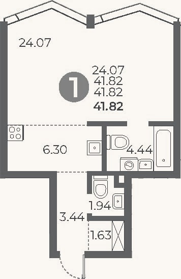 Планировка: Студия, 41,8 м²