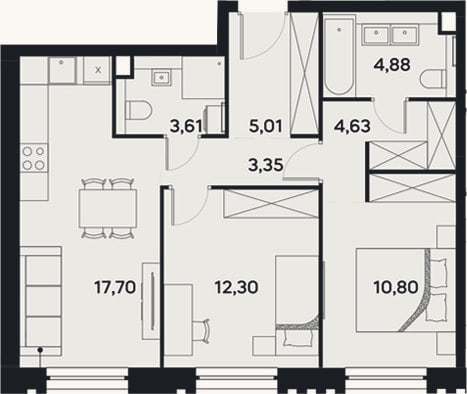 Планировка: 3-к, 62,3 м²