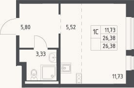 Планировка: Студия, 26,4 м²
