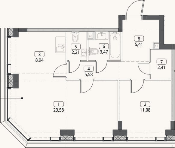 Планировка: 2-к, 62,7 м²