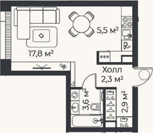 Планировка: Студия, 32 м²