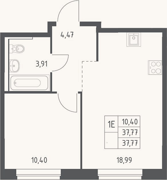 Планировка: 2-к, 37,8 м²