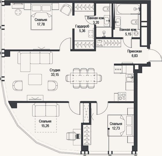 Планировка: 4+ к, 100,7 м²