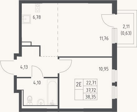 Планировка: 2-к, 37,7 м²