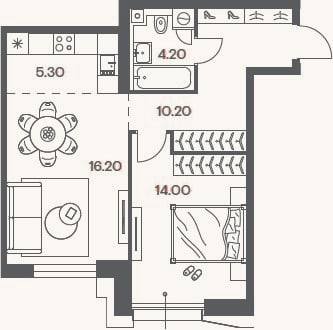 Планировка: 2-к, 49,9 м²