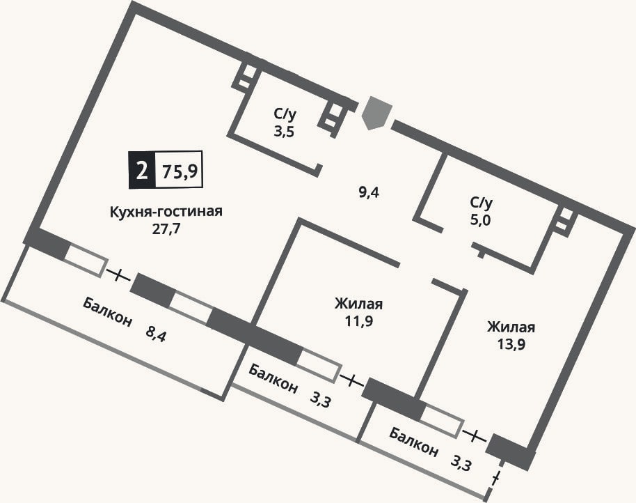 Планировка: 3-к, 71,3 м²