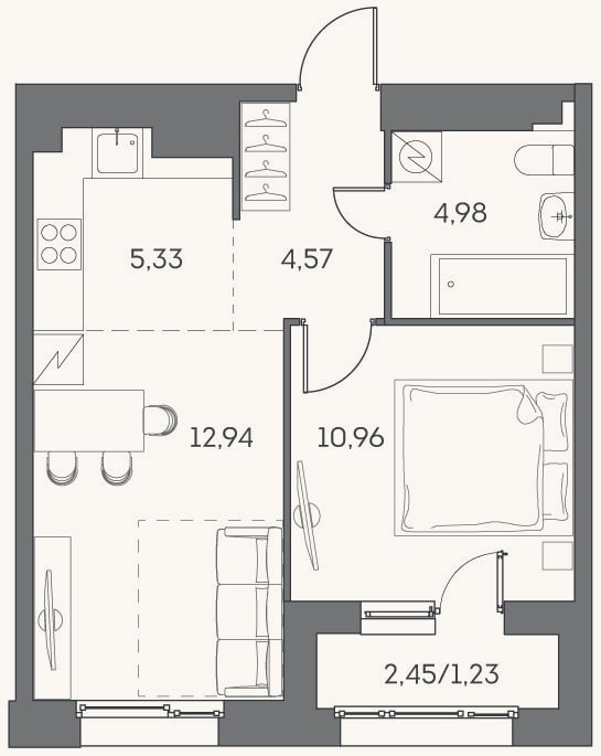 Планировка: 2-к, 38,8 м²