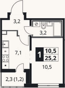 Планировка: Студия, 24 м²