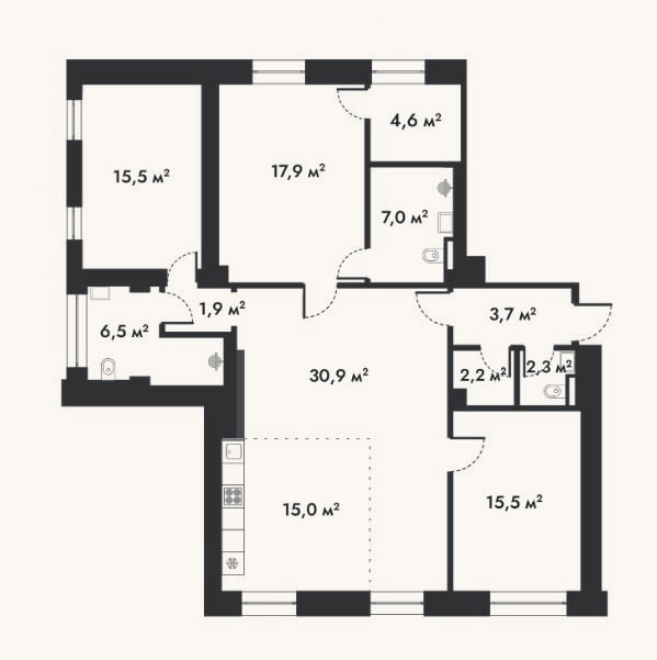 Планировка: 4+ к, 123 м²
