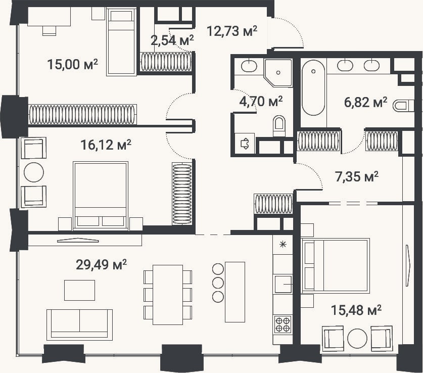 Планировка: 4+ к, 109,1 м²