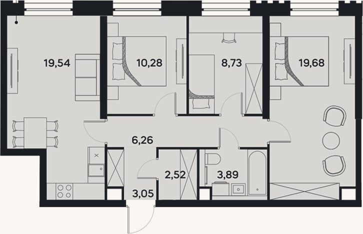 Планировка: 4+ к, 74 м²