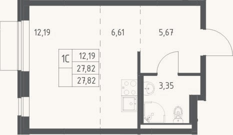 Планировка: Студия, 27,8 м²