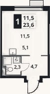 Планировка: Студия, 23,6 м²
