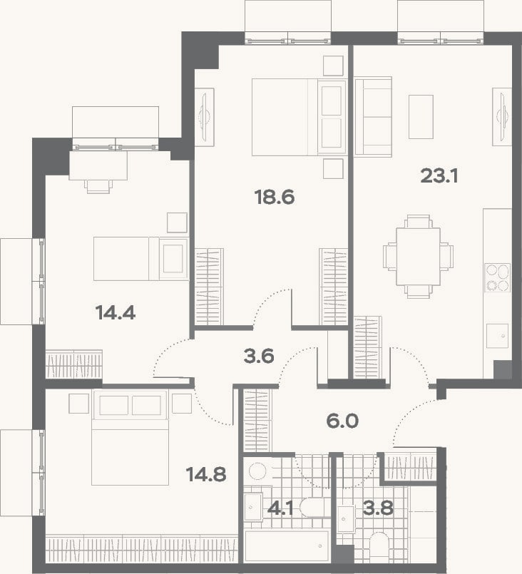 Планировка: 4+ к, 88,4 м²