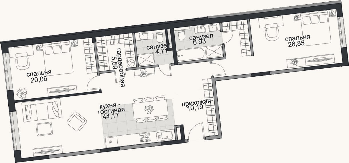 Планировка: 3-к, 118,5 м²
